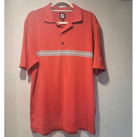 FOOTJOY Mens Red Golf Polo Shirt Size L Striped Short Sleeve Performance Top - Picture 1 of 5
